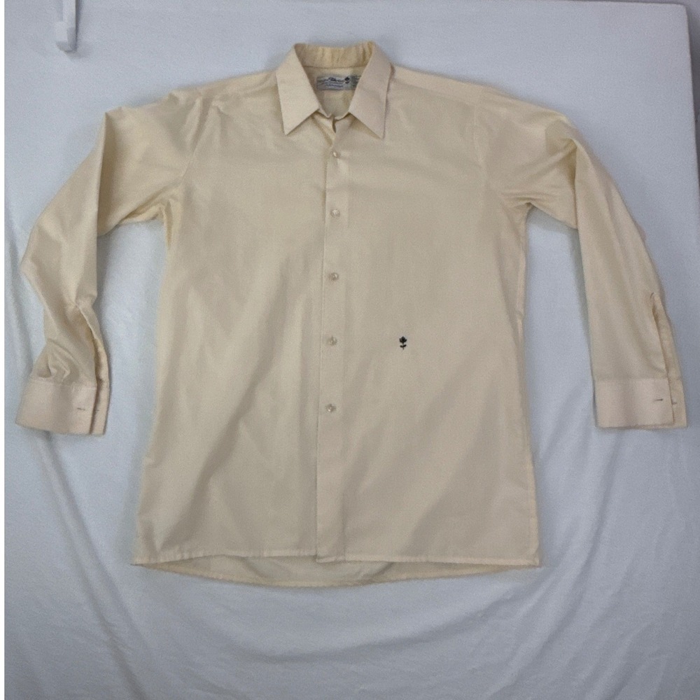 Vintage Ahlemeyer Diolen Star Hemd Cream Button Up Shirt Black Rose Mens L XL